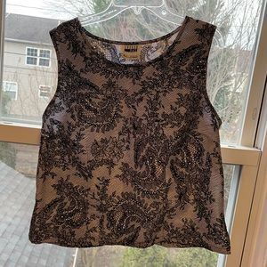 Gray and black lace and net design - Sleeveless blouse